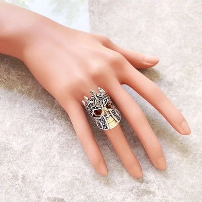 Damen-Ring Ritterhelm vergoldet Vintage Winter aus Sterlingsilber