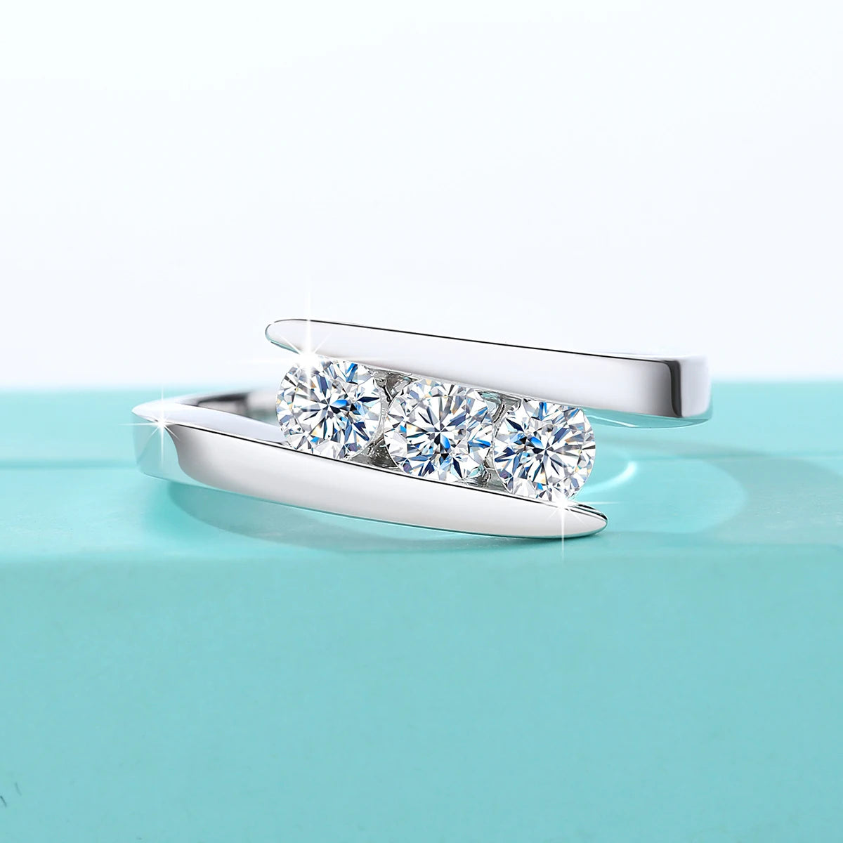 Damen-Ring aus Sterlingsilber 925 Mit Moissanit-Dreistein Und Zertifikat Verlobungs-Schmuck