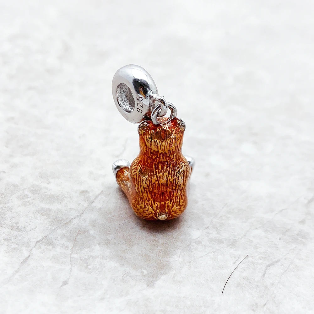 Bär-Charm-Anhänger aus 925 Sterlingsilber, Rückseite/Ansicht mit runder Öse