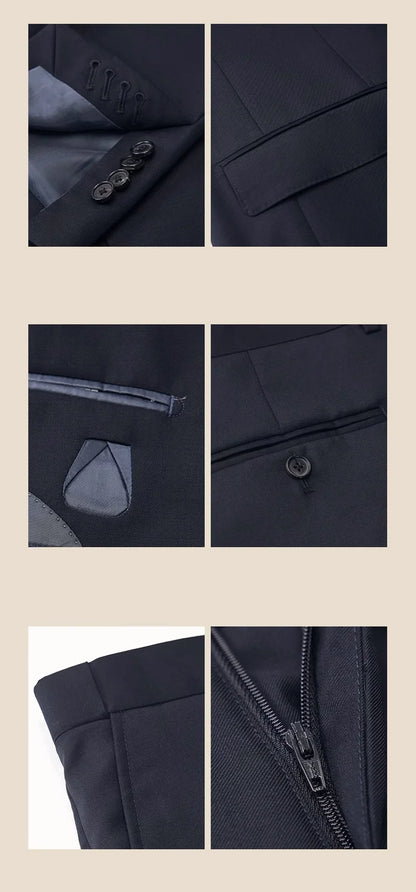 Doppelreihiger Herrenanzug mit schwarzem Streifenmuster aus Wolle – Slim Fit für Hochzeit, Büro und festliche Anlässe