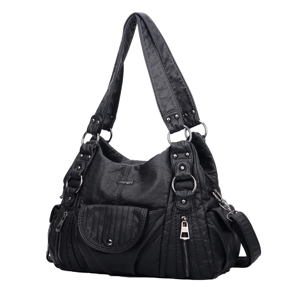 Damen-Hobo-Tasche aus Vintage-Leder mit verstellbarem Tragegurt und Mehrfachtaschen