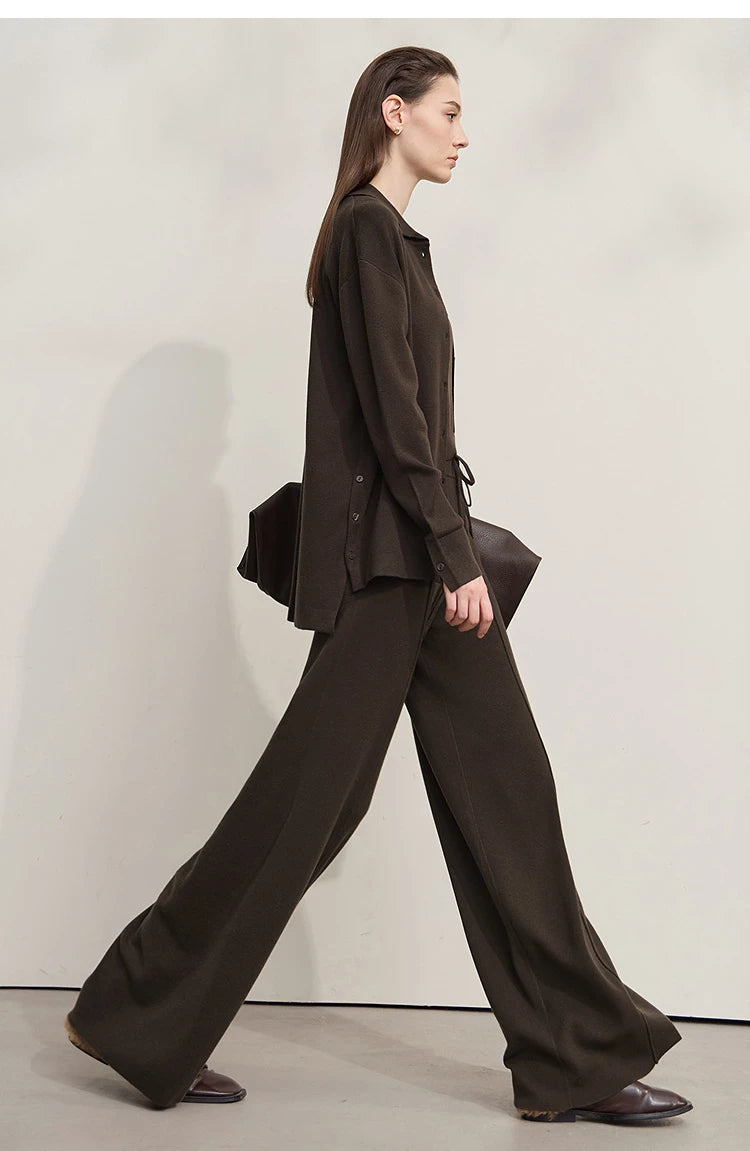 Damen-Strickjacke lang Seide-Wolle Umlegekragen locker Herbst