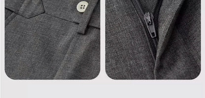 Herrenanzug-Set aus Leinen-Baumwoll-Mix mit Blazer und Hose im Slim-Stil – Sommerlich, Dünn, Doppelreihig, Langarm, Weiß Gestreift