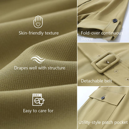 Knitterfreies Elegantes Damenkleid Mit Gurt Für Bürodamen