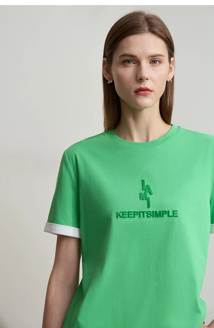 Damen Freizeit-T-Shirt mit Rundhalsausschnitt und Farbblockierung für den Sommer