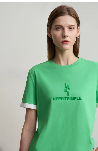 Damen Freizeit-T-Shirt mit Rundhalsausschnitt und Farbblockierung für den Sommer