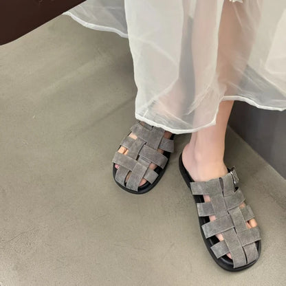 AIYUQI Frauen Geschlossene Zehen Hausschuhe Nicht-slip Schwein Käfig Woven Hausschuhe Für Frauen Große Größe Echtes Leder Sommer Weibliche hausschuhe