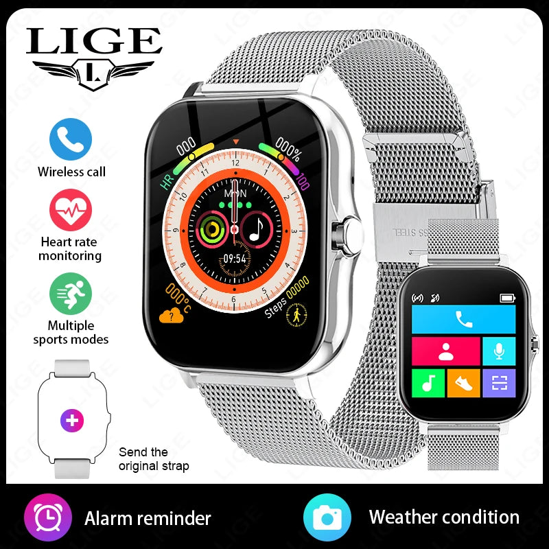 LIGE 1,44 Zoll Full Touch Screen Smart Uhr Bluetooth Anruf BT Musik EKG Gesundheit Überwachung Männer Frauen Smartwatch Für IOS Android