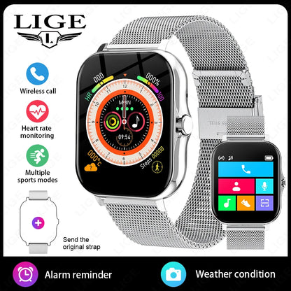 LIGE 1,44 Zoll Full Touch Screen Smart Uhr Bluetooth Anruf BT Musik EKG Gesundheit Überwachung Männer Frauen Smartwatch Für IOS Android
