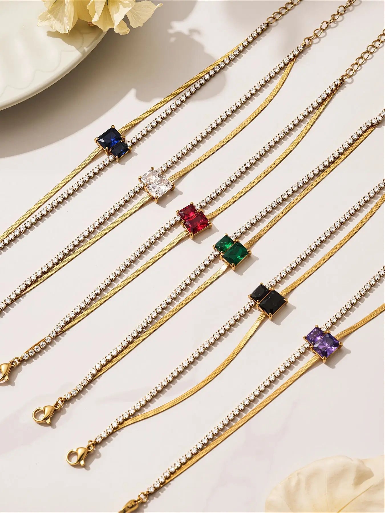 Damen-Armband Baguette-Zirkonia Doppelschicht