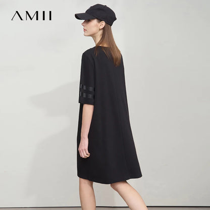Schwarzes Damenkleid mit V-Ausschnitt, kurze Ärmel, lockerer A-Linien-Schnitt