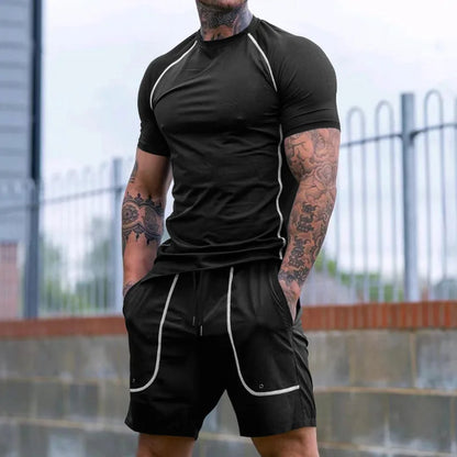 Lässiger Herren-Zweiteiler mit Rundhals und kurzen Ärmeln im sommerlichen Color-Blocking-Design