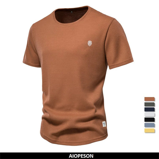 AIOPESON Waffel männer t-shirts Einfarbig Oansatz Kurzarm Casual T-shirts für Männer Neue Sommer Grundlegende Atmungsaktive Tops T Männer