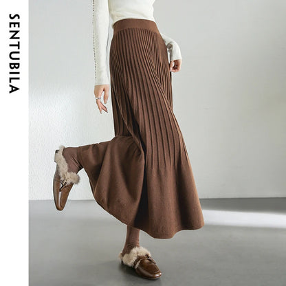 Frauen Midi Rock im eleganten A-Linien-Stil mit Falten für den Winter