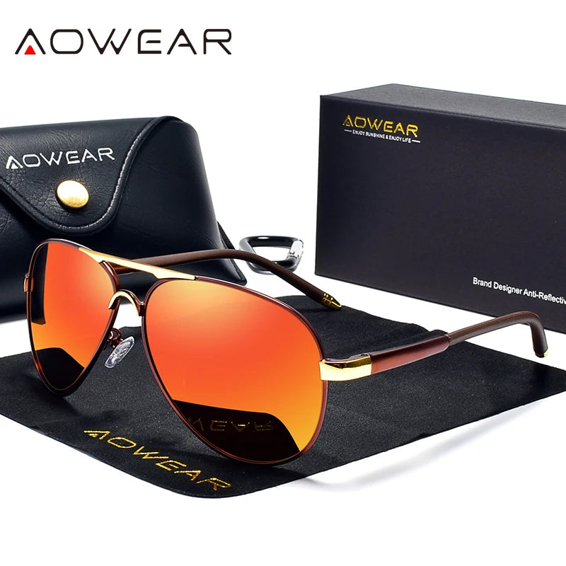 AOWEAR männer Luftfahrt Sonnenbrille Männer Polarisierte Spiegel Sonnenbrille für Mann HD Fahren Pilot Sonnenbrille lunettes de soleil homme