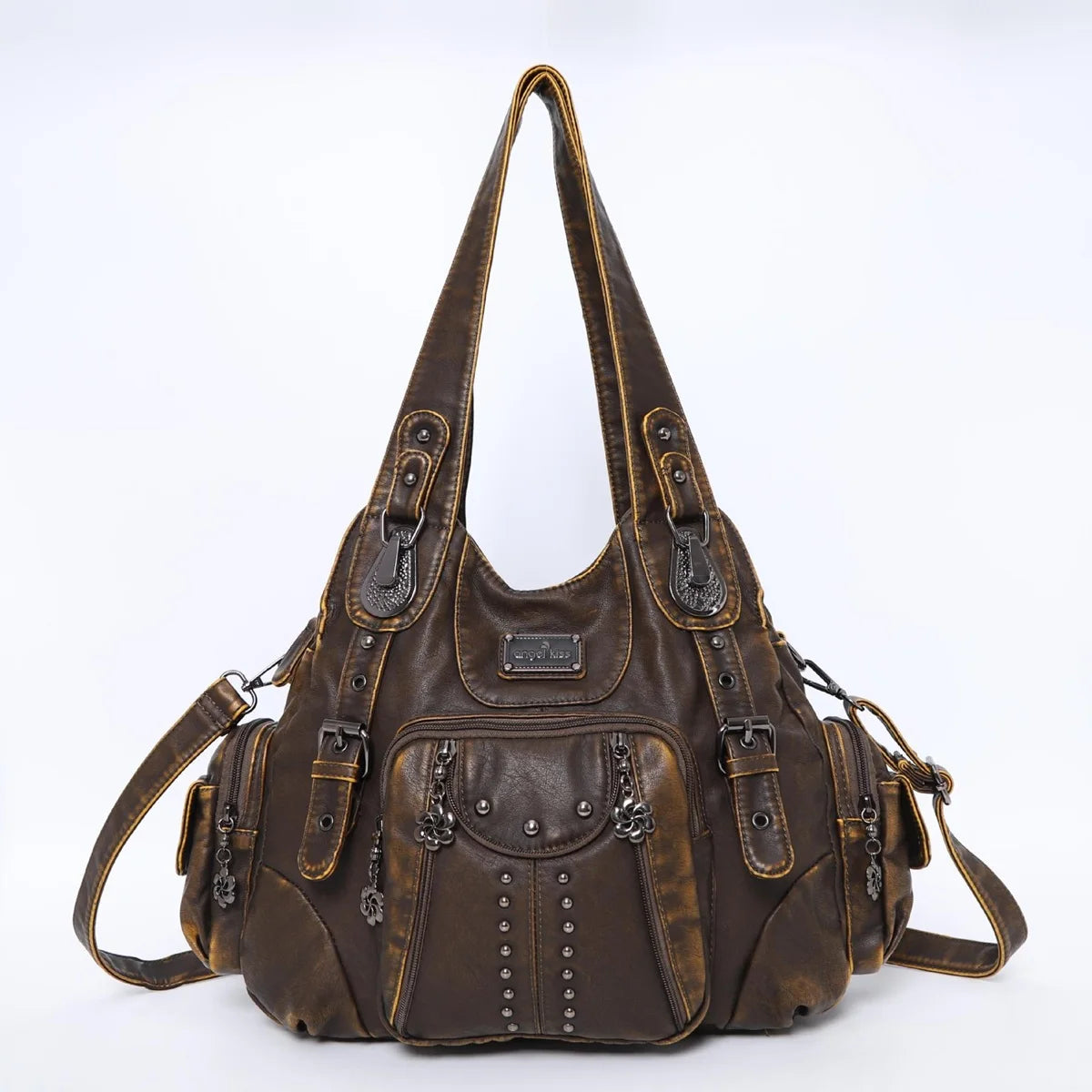 Damen-Handtasche Aus PU-Leder Vintage Stil Große Kapazität Schultertasche Für Alltag