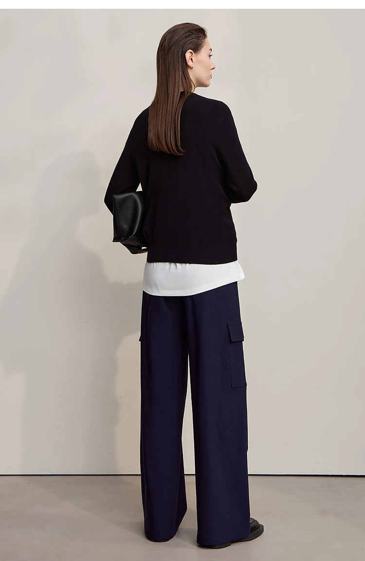 Damen-Rollkragenpullover Wolle-Kaschmir locker Herbst