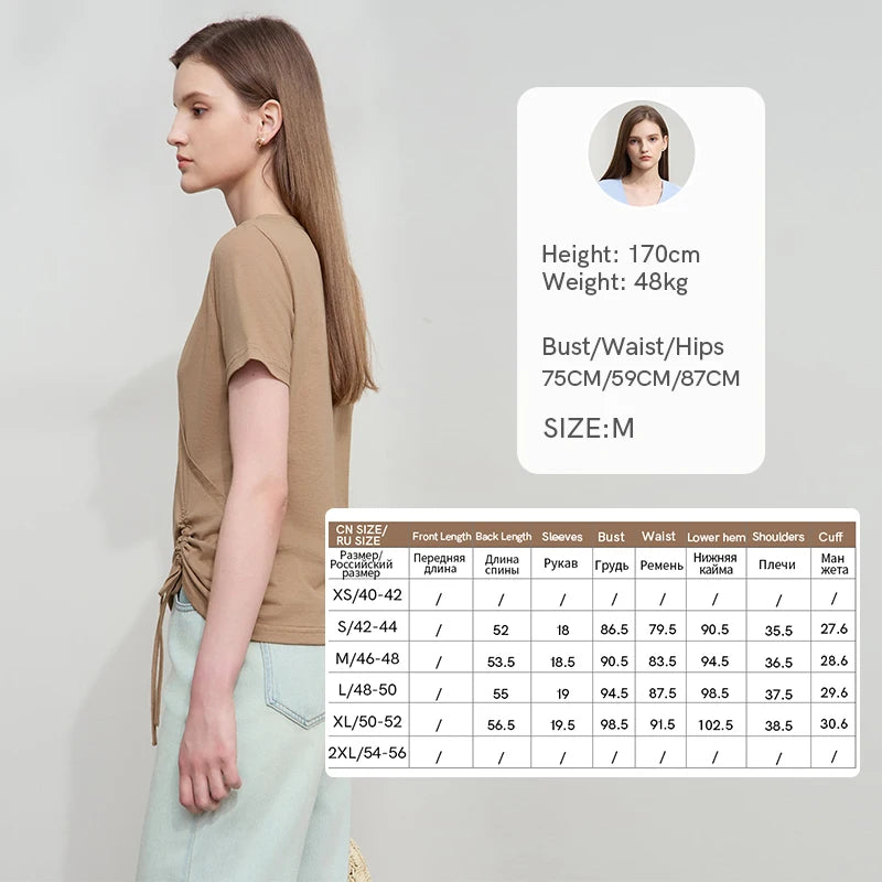 Damen T-Shirt im minimalistischem Stil mit V-Ausschnitt und Plissee-Details