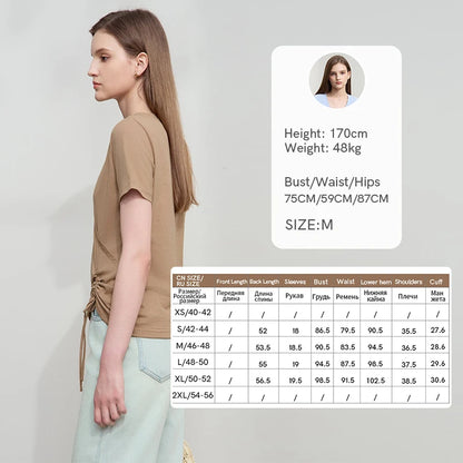 Damen T-Shirt im minimalistischem Stil mit V-Ausschnitt und Plissee-Details