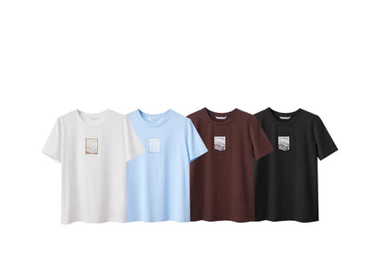 Damen T-Shirt aus Baumwolle mit lässigem O-Ausschnitt und modischer Stickerei