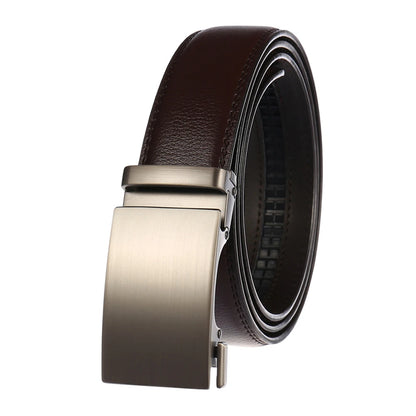 Herren Ledergürtel Mit Automatischer Metallschnalle 3,5 cm Breite Braun 130 cm Länge