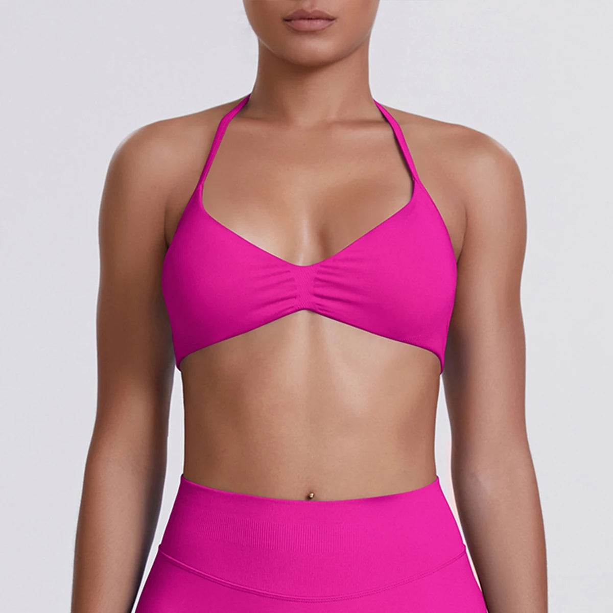 Yoga-BH mit V-Ausschnitt und schmalen Trägern, fuchsia