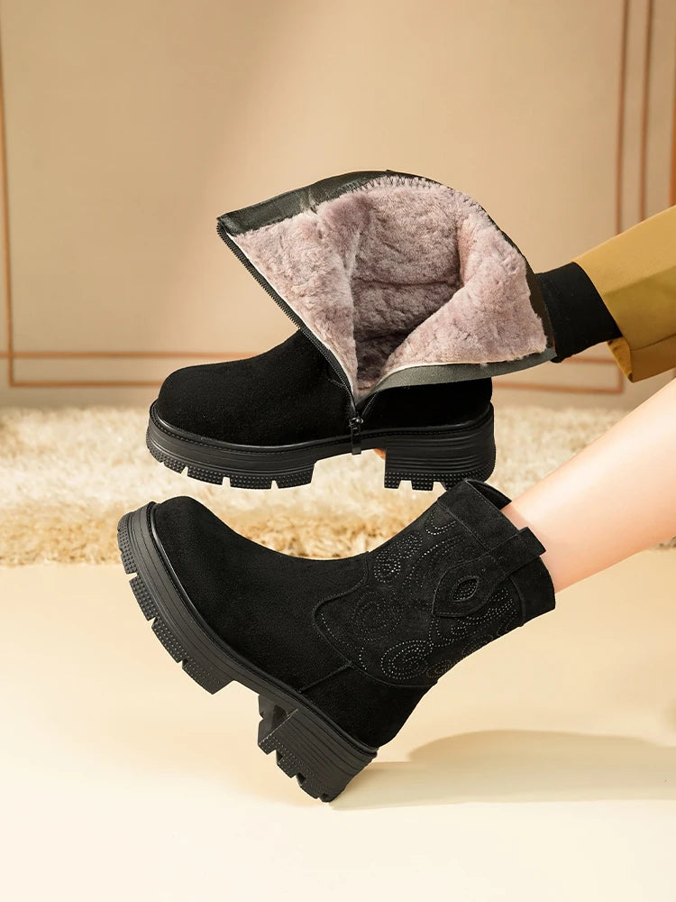 AIYUQI Western Cowboy Boots Women 2025 New Genuine Leather Winter Shoes Boots Women Short Tube Fashion Women's Snow Boots