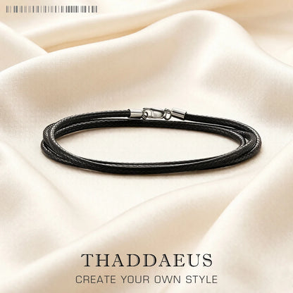 Damen-Charm-Anhänger Wachsseil schwarzes Band aus Sterlingsilber