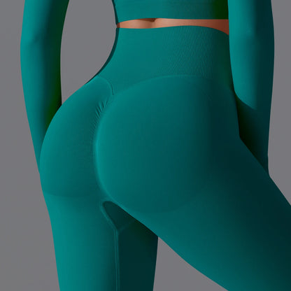 Nahtlose Yoga-Hose mit Booty-Lift, türkisgrün, hoher Bund, geformter Gesäßbereich