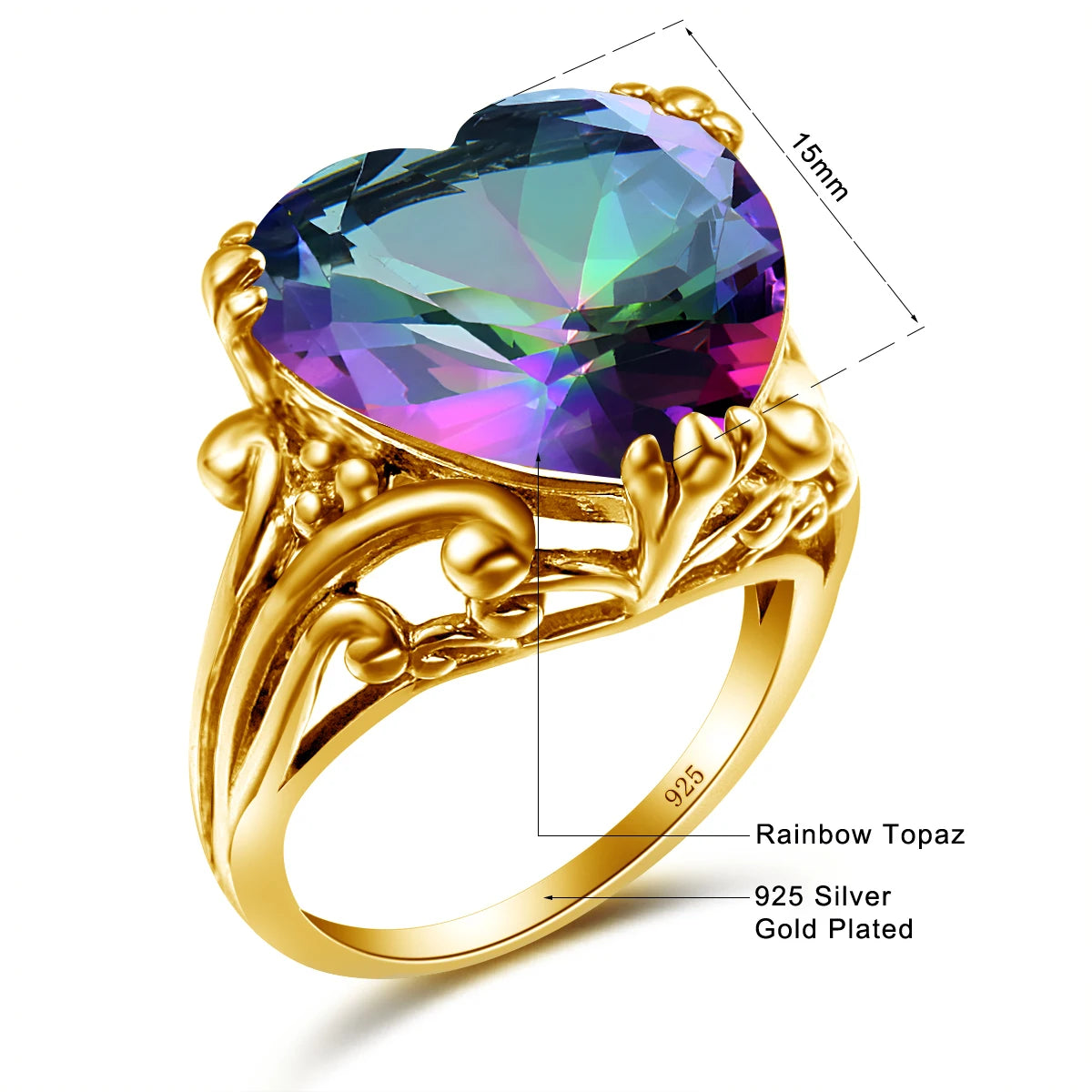 Damen-Ring aus 925-Silber mit Herzform und Mystic-Topas Regenbogenfarben für Alltag und festliche Anlässe