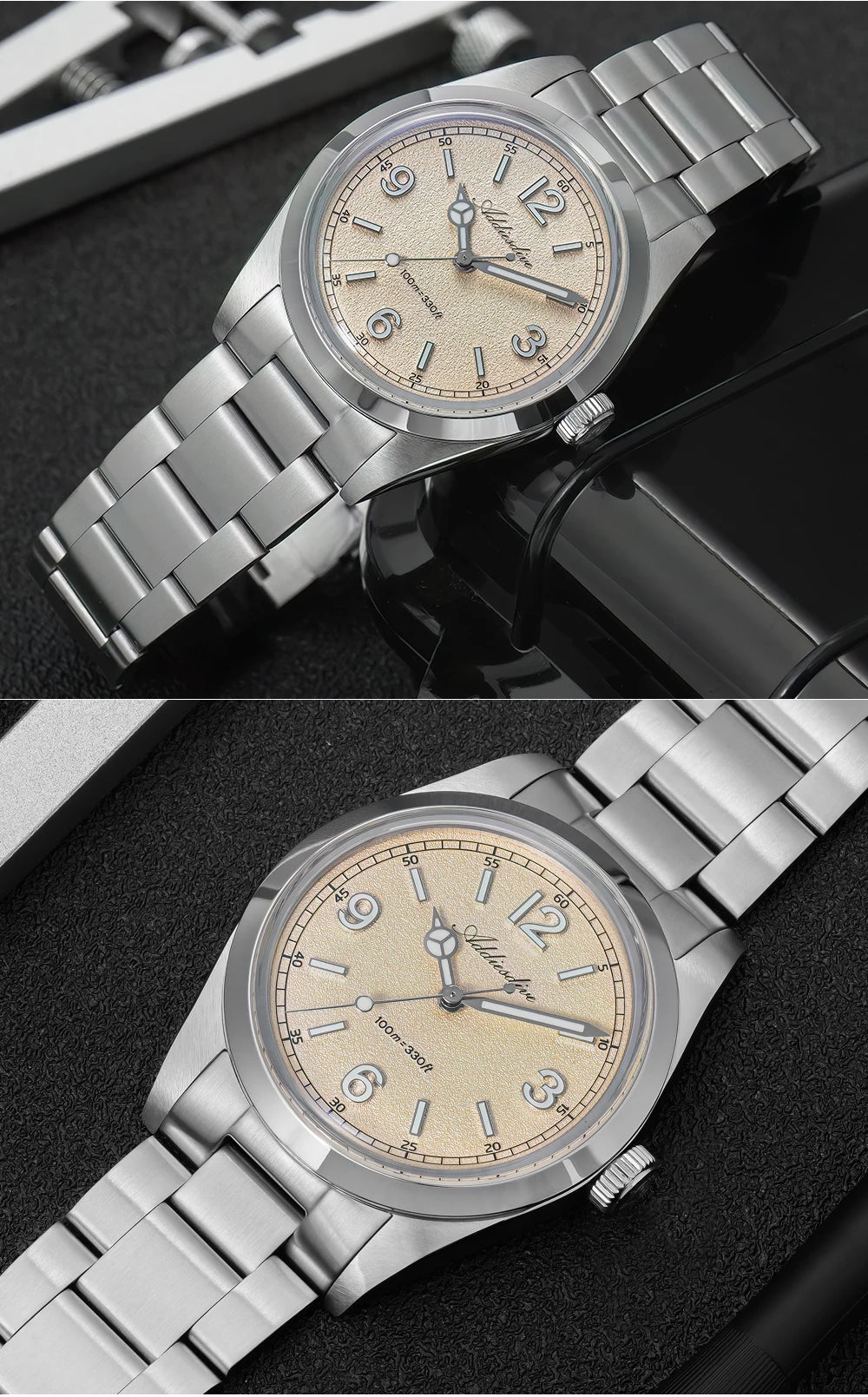 Herren-Quarzuhr 36 mm mit Bubble-Glas in Sommerfarben