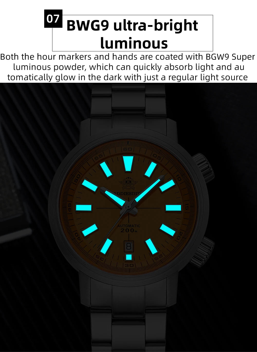 ADDIESDIVE Watch For Men Sapphire Crystal BGW9 Super Luminous AD2093 Japanese 8215 200M Waterproof Automatic Mechanical Watches