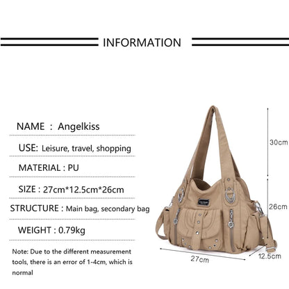 Damen-Schultertasche aus PU Mehrfachfächern Großem Fassungsvermögen Alltag und Reisen