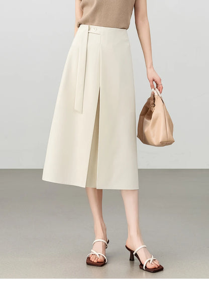 Frauen Midi Rock aus Chiffon mit solidem Patchwork und Schlitzdetails
