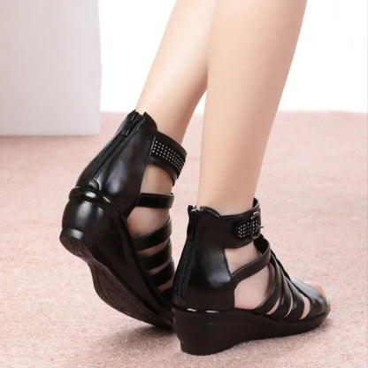 AIYUQI frauen sandalen 2025, sommer neue frauen echtes leder sandalen große größe 41 42 43 strass Römischen sandalen damen mutter