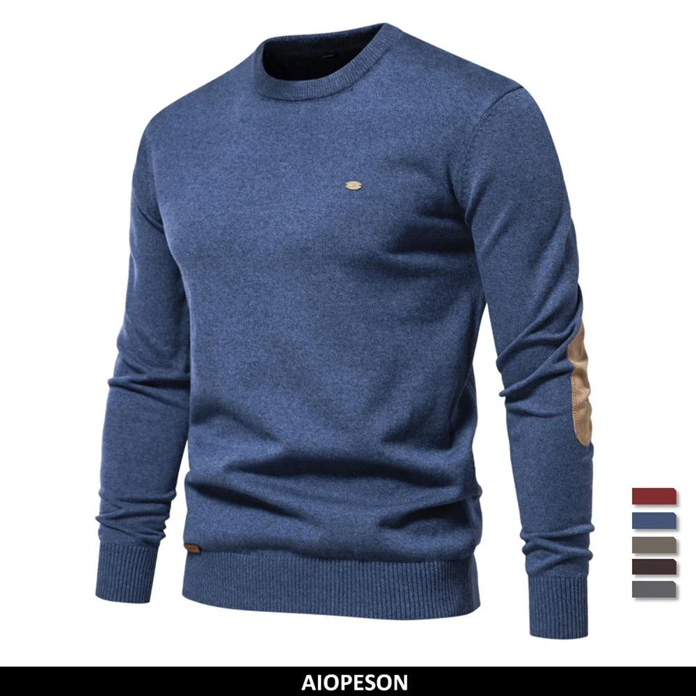 2023 neuer Herbst Baumwoll pullover für Männer o Hals Patchwork Ärmel Pullover Männer einfarbig warme Winter Herren Pullover