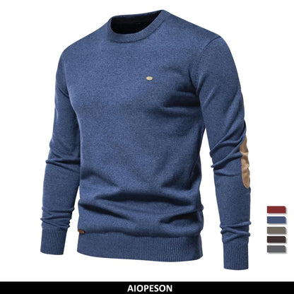 2023 neuer Herbst Baumwoll pullover für Männer o Hals Patchwork Ärmel Pullover Männer einfarbig warme Winter Herren Pullover
