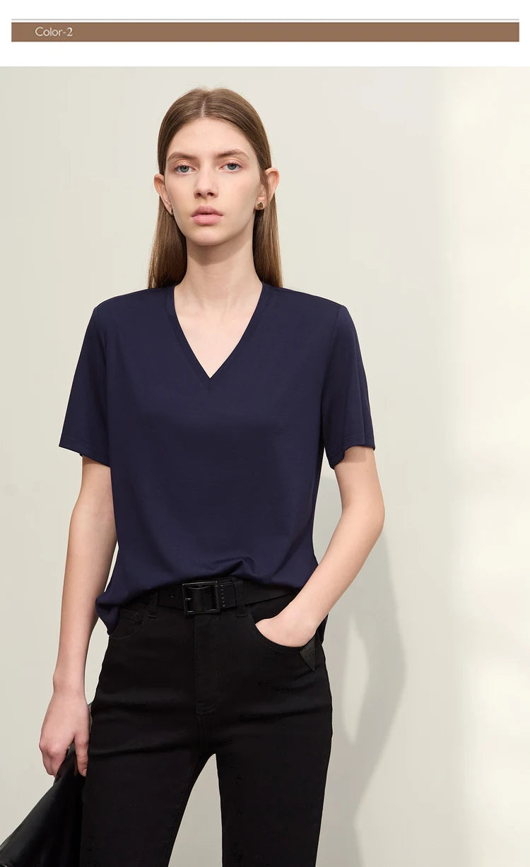 Damen Kurzarm-T-Shirts mit V-Ausschnitt und Sonnenschutz für kühles Gefühl