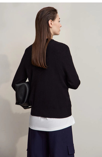 Damen-Rollkragenpullover Wolle-Kaschmir locker Herbst