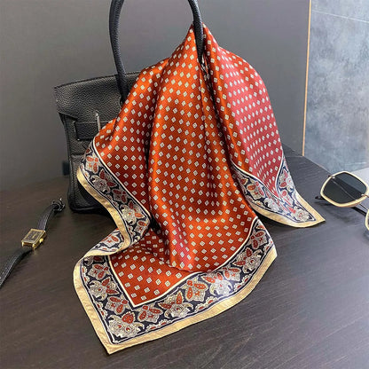 Damen Seidenschal quadratisch Blumenprint Luxus Halstuch Bandana 53cm