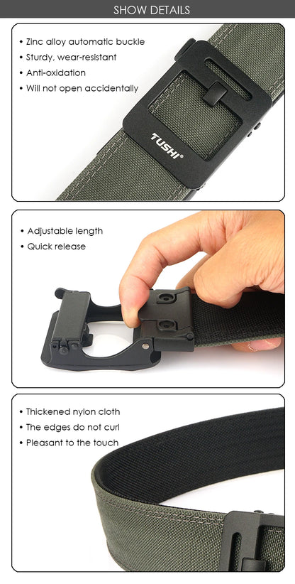 Herren Taktischer Gürtel Aus Nylon 1100D Mit Automatik-Schnalle Breite 4,3 cm Robuster Militärischer Alltags-Gürtel Grau