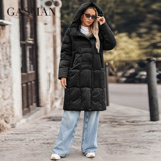 Damen-Winterjacke in mittlerer Länge mit Kontrastfarben – Designer-Warmparka, winddichter Mantel in hoher Qualität
