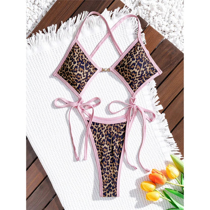 Damen-Badeanzug Leopard Micro-Tanga Weste High-Leg gepolstert