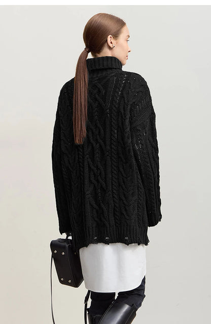 Damen-Rollkragenpullover Acryl locker warm Retro Winter