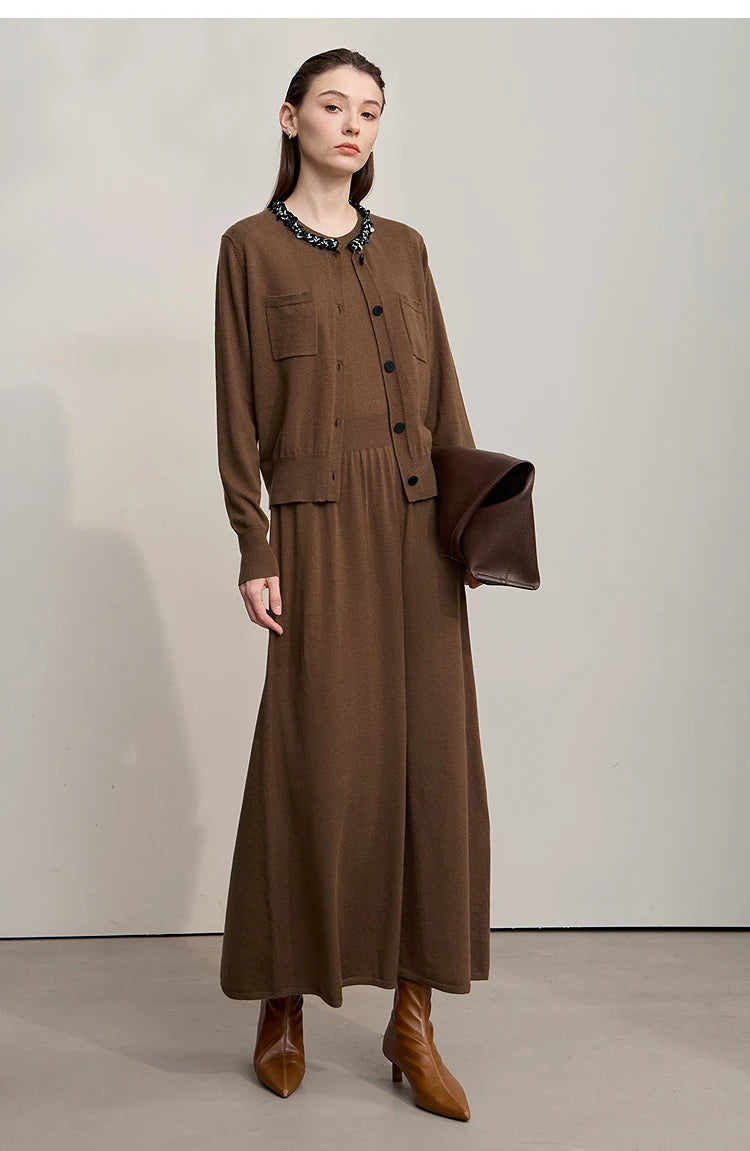 Damen-Strickjacke ärmellos lang Rundhals einfarbig elegant Herbst