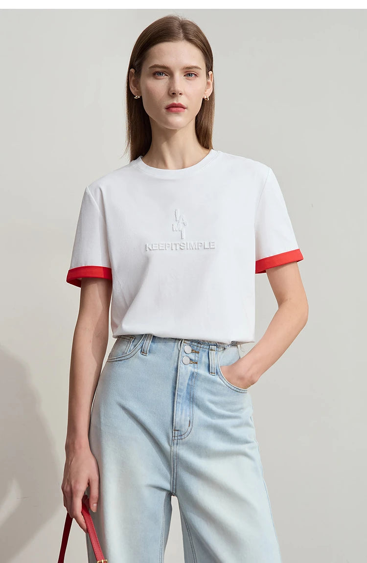 Damen Freizeit-T-Shirt mit Rundhalsausschnitt und Farbblockierung für den Sommer