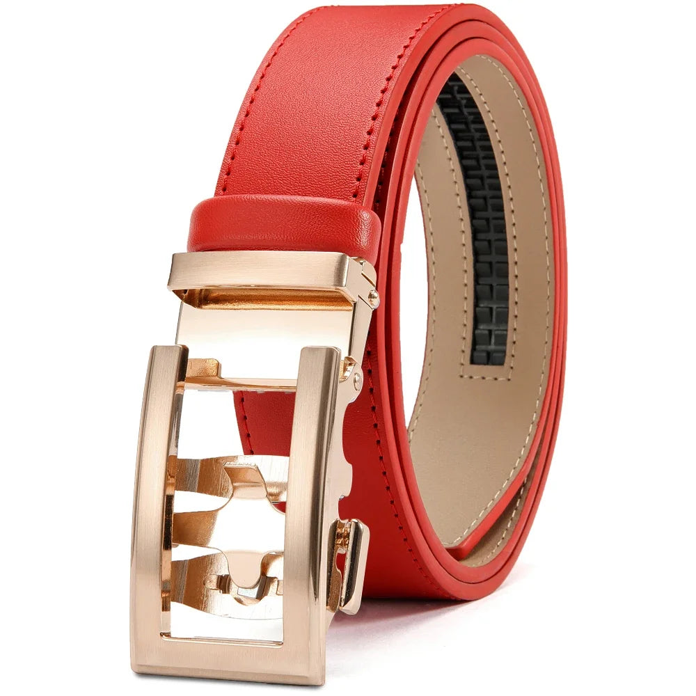 Herren Echtleder-Gürtel Hohles Muster Automatik-Schnalle Unisex 3,5 cm
