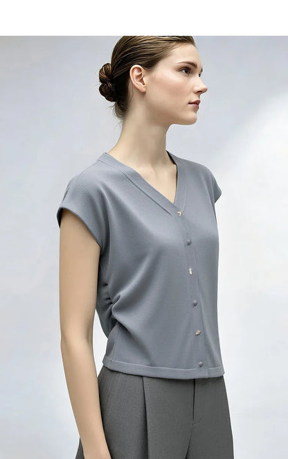 Damen V-Ausschnitt Cardigan Crop Kurzarm Viskose Sommer