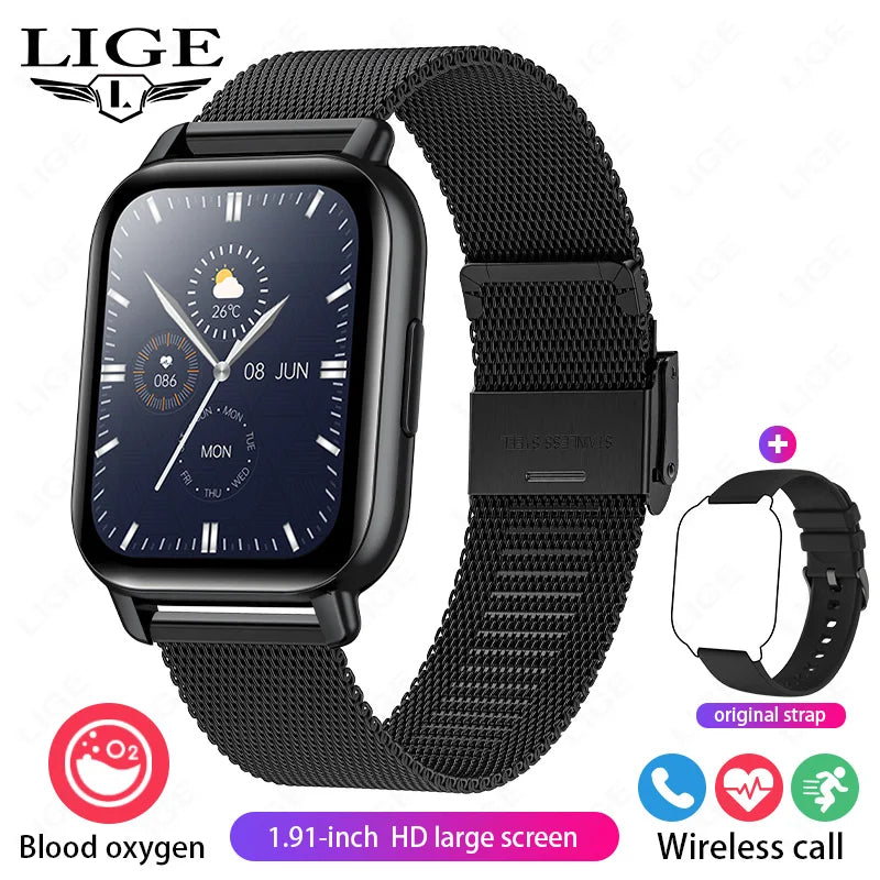 LIGE 2024 Neue Mode Smartwatch Männer 1,91 "HD Bildschirm Bluetooth Anruf Herzfrequenz Blutdruck Schlaf Überwachung Smart Uhr frauen