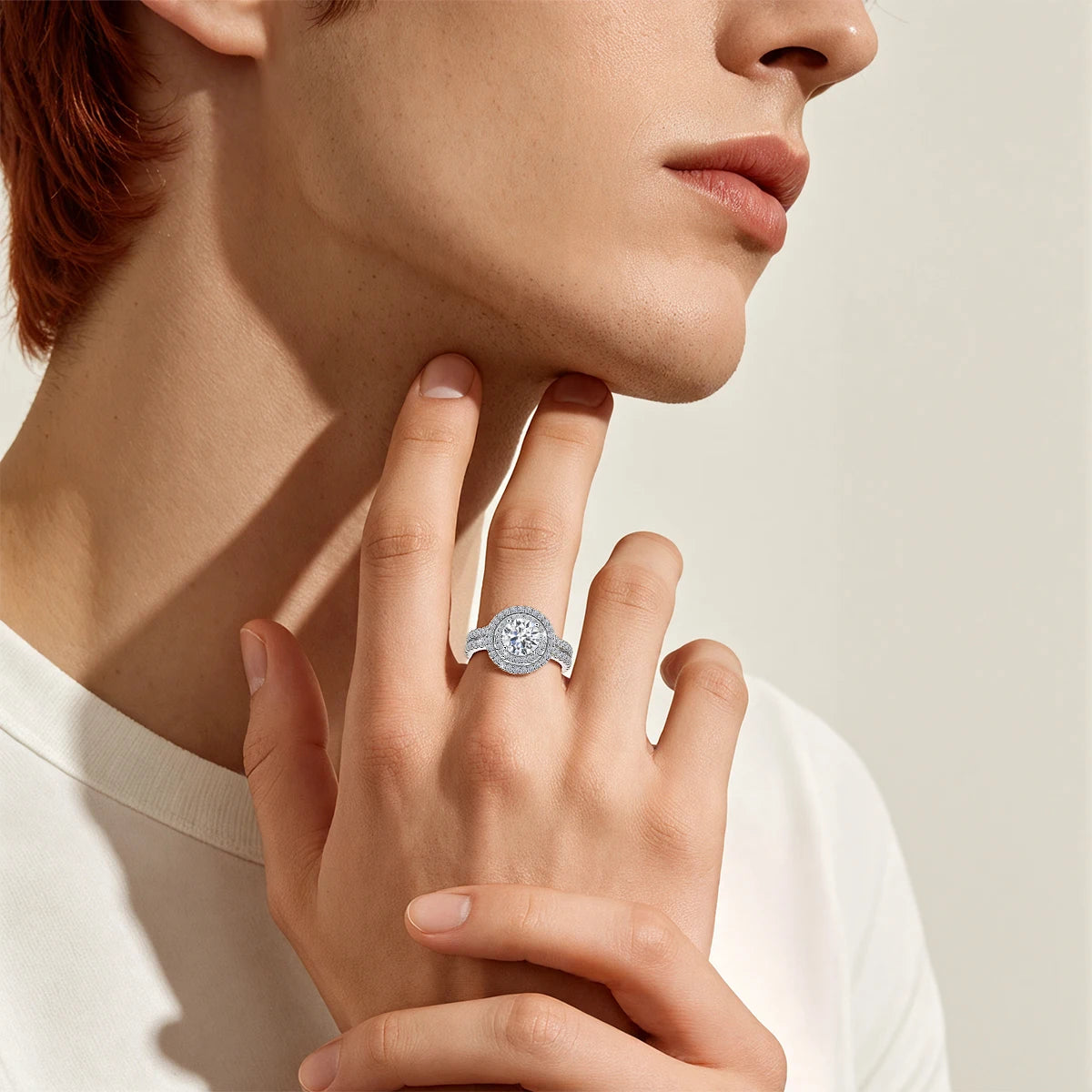 Damen-Verlobungsring-Set aus 925er Silber mit Moissanit Doppel-Halo 7 mm 1,2 ct Luxus-Schmuck